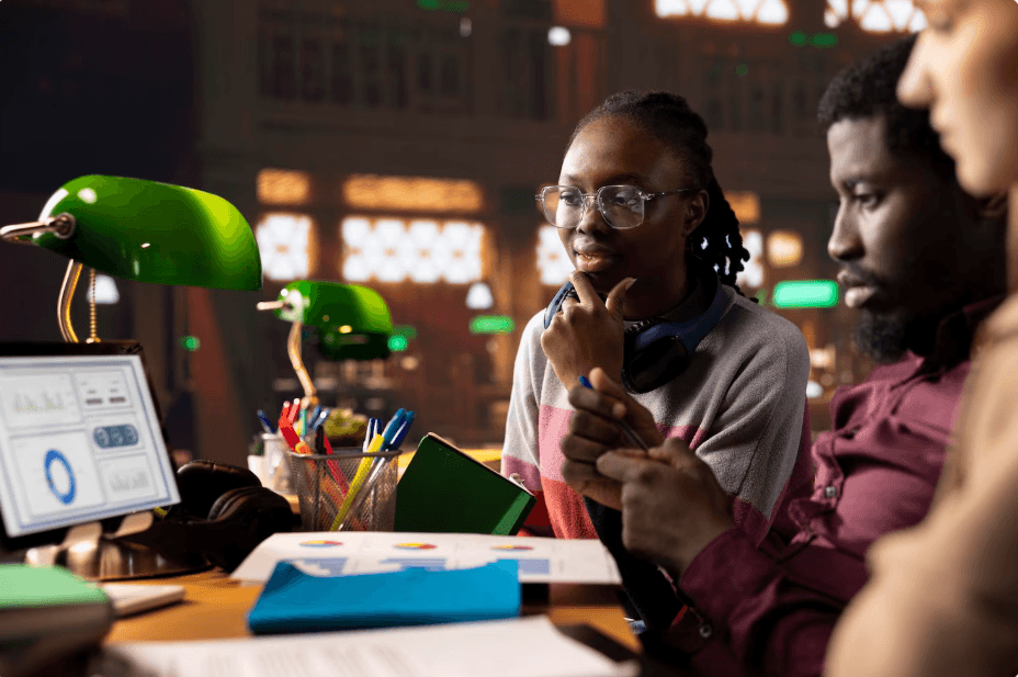 Students studying with books